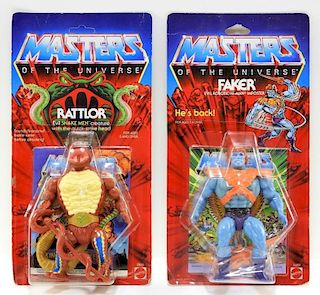 2 Mattel He-Man MOTU Faker & Rattlor MOSC C8.5+