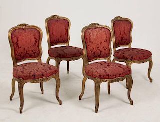 SET OF 4 LOUIS XV STYLE GOLD GILT CHAIRS