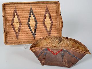 Thompson River Basketry Tray PLUS Birch Bark Container, From an American Museum