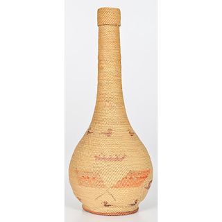 Makah / Nuu-chah-nulth Basket Bottle with United States and British Flags