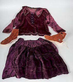 Navajo Velvet Blouse and Skirt with Moccasins