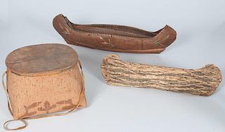 Algonquin Model Canoes and Birchbark Basket