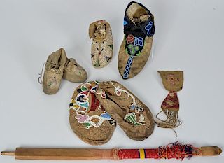 Great Lakes and Plains Beaded Hide Moccasins, PLUS