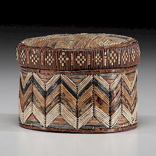 MicMac Quilled Birchbark Basket From the Collection of Jan Sorgenfrei, Ohio