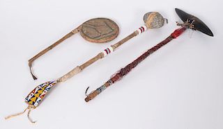 Northern Plains Stone Club, Horn Club, and Painted Hide Dance Drum Rattle