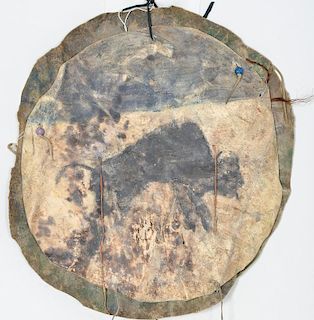 Reproduction Plains Shield with Painted Buffalo, From an American Museum