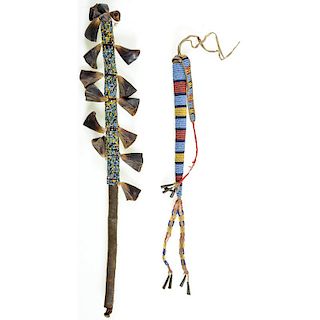 Sioux Beaded Hide Awl Case and Dew Claw Dance Rattle, From the Collection of Jan Sorgenfrei, Ohio