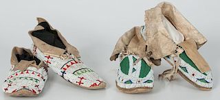 Sioux and Cheyenne Beaded Hide Moccasins, From an American Museum