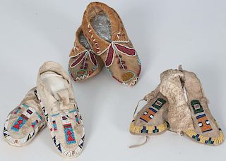 Northern Plains Beaded Hide Child's Moccasins, From an American Museum