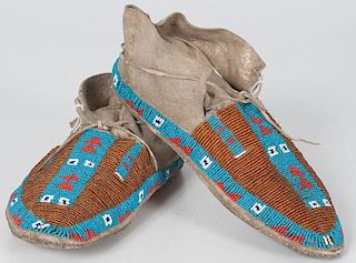 Northern Plains Beaded Hide Moccasins, From an American Museum