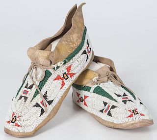 Cheyenne Beaded Hide Moccasins, From an American Museum