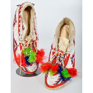 Sioux Brightly Beaded Hide Moccasins