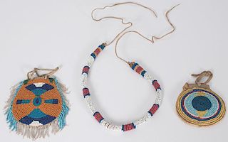 Plains Beaded Hide Pouches and Necklace, From an American Museum