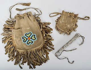 Northern Plains Hide Bags and Beaded Awl Case, From the Collection of Roger Mussatti, Michigan