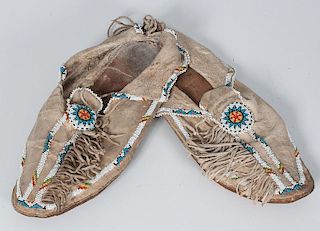 Kiowa Beaded Hide Moccasins, From an American Museum