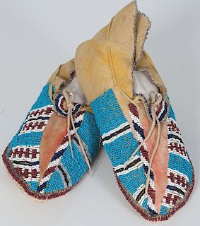 Comanche Beaded Hide Moccasins, From an American Museum