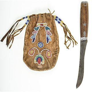 Crow Beaded Hide Pouch PLUS Knife with Inlay