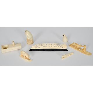Alaskan Carved Bone and Walrus Ivory Trinkets