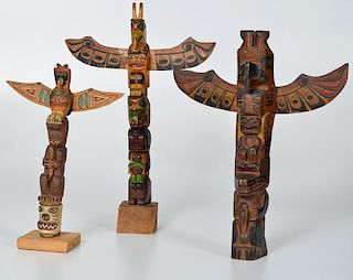 Northwest Coast Carved and Painted Model Totem Poles
