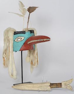 Reproduction Northwest Coast-Style Raven Mask AND Bone Dagger