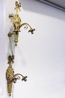 Neoclassical-Style Gilt Metal 2-Light Wall Sconces