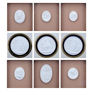 Collection of Nine (9) Soicher Marin Framed English Intaglio Plaster Plaques.