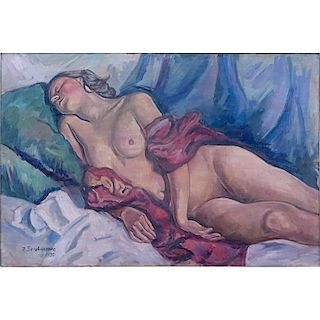 After: Zinaida After: Evgenievna Serebriakova, Russian (1884 - 1967) Oil on canvas "Reclining Nude".