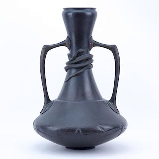 Hans Eduard Von Berlepsch Valendas Hand Hammered and Chased Copper Vase with Cast Bronze Handles.