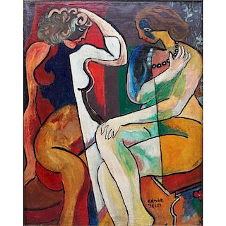 Attributed to: Bela Kadar, Hungarian  (1877-1956) Oil on canvas "Two Female Nudes" Signed lower right.