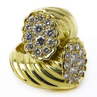 Vintage Approx. 1.55 Carat Pave Set Round Brilliant Cut Diamond and 18 Karat Yellow Gold Cross Over Ring.