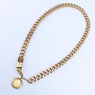 Chanel CC Single Strand Gold Tone Chain Tag & Coin Drop Belt.