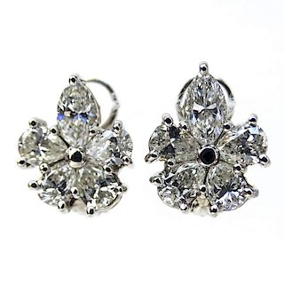 Vintage Tiffany & Co style Approx. 3.75 Carat Pear Shape and Marquise Cut Diamond and Platinum Earrings.