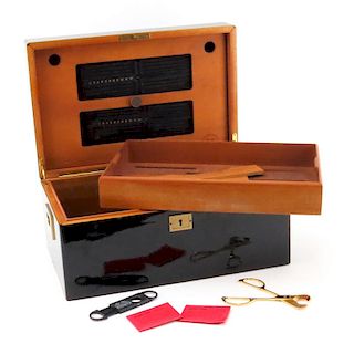 Davidoff Black Lacquered Wood and Brass Humidor.