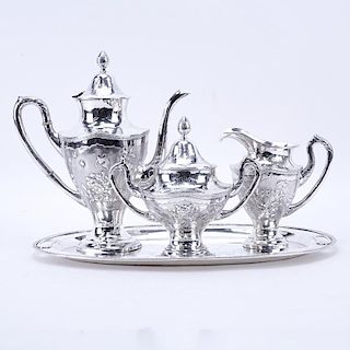 Vintage Chinese Yeching Sterling Silver Four (4) Piece Tea Set.