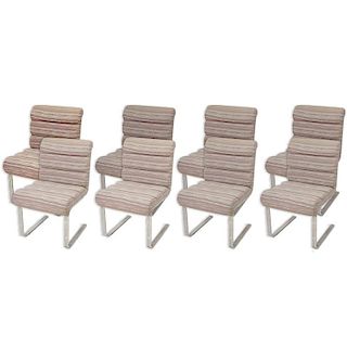 Set of Eight (8) Mariani for Pace "Lugano" Chrome and Upholstered Chairs.
