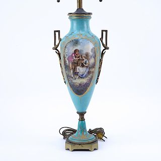 19th Century French Sevres Style Bronze Mounted Porcelain Lamp.