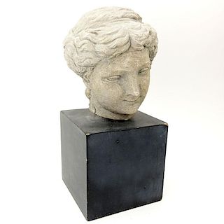 Modern Faux Stone "Greek Bust" on Wood Stand.