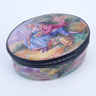 19th Century French Hand Painted Porcelain Trinket Box.