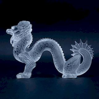 Lalique Frosted Crystal Dragon Figure.
