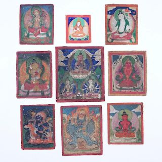 Collection of Nine (9) Tsaklis Miniature Tangka Paintings.
