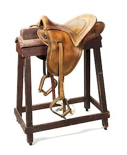 A Brown Leather Plantation Saddle Seat 17 inches.