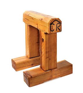 A Single Pine Beam Saddle Stand Height 36 x width 33 1/3 x depth 27 inches.