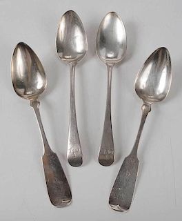 Four English and Coin Silver Spoons