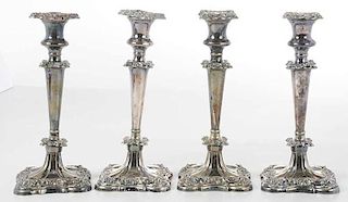 Set of Four Silver-Plate Candlesticks