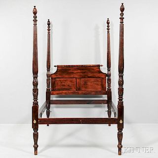 Adams-style Mahogany Tester Bed, 19th century, pineapple finial atop turned fluted posts with swags and festoons, tapering to