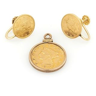 U.S. gold coin earring and pendant lot.