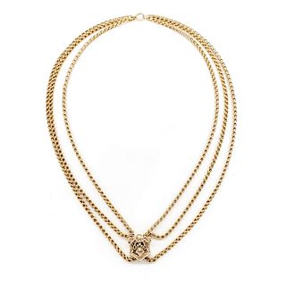 14k Yellow gold Victorian triple chain necklace.