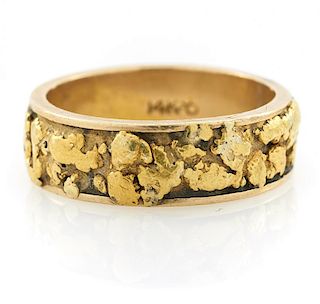 Gold nugget ring with 14k yellow gold liner.