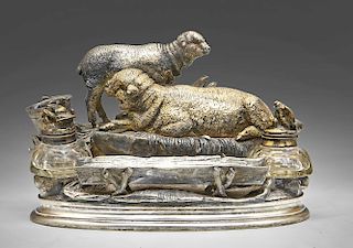 Jules Moigniez (French, 1835-1894), bronze double inkwell