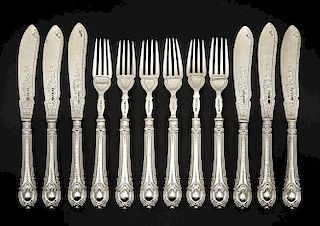 Set of sterling flatware: 6 forks, 6 knives
